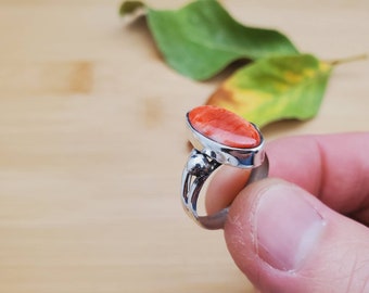 Dainty Orange Spiny Oyster Ring Size 4 1/2 US | Sterling Silver Spiny Oyster Jewelry | Southwest Ring | Statement Ring | Spiny Oyster Ring