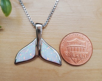 EMV #114 | Inlay White Opal Whale Tail Necklace Pendant With
