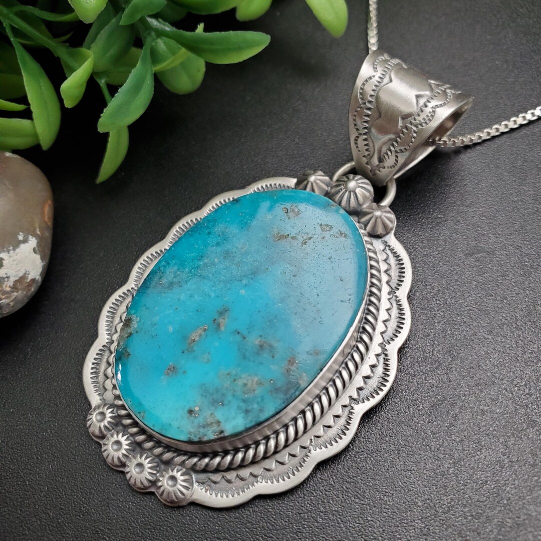 SFH #47 | Kingman Turquoise Pendant With Option a Silver Chain Necklace ...