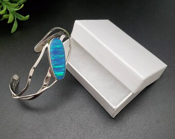 CONC#01 Dainty Fire Opal Cuff Bracelet Sterling Silver Opal