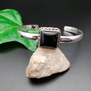 925ForHer Black Onyx Armband Manchet | Vierkante zwarte stenen armband | Sterling Zilveren Zwarte Onyx Manchet armband | Zuidwestelijke Sieraden