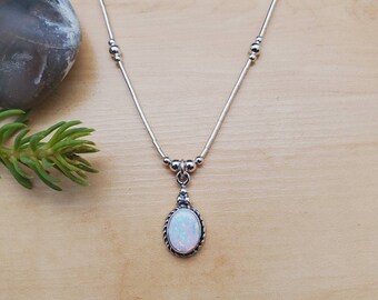 925forher White Opal Pendant Necklace With Liquid Silver| Sterling - Main Image