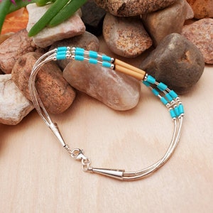 925ForHer Liquid Silver Bracelet 7.25&quot; | Liquid Silver Bamboo Turquoise Bracelet | Dainty Multi Strand Liquid Silver Bracelet | Made in USA