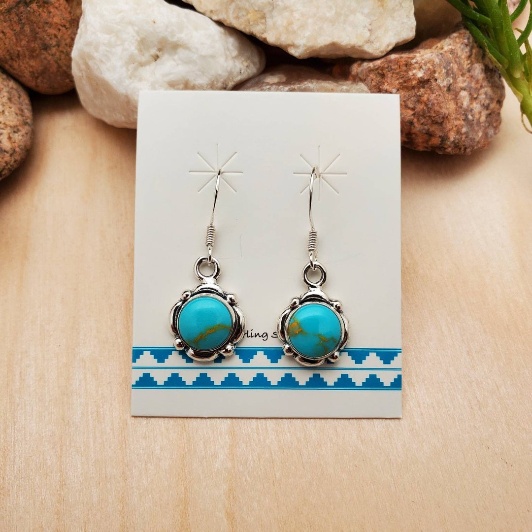 925forher Small Turquoise Dangle Earrings Kingman Turquoise Earrings Sterling Silver Dangle