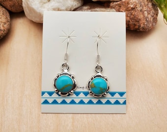 925ForHer Small Turquoise Dangle Earrings | Kingman Turquoise Earrings | Sterling Silver Dangle Earrings | Southwestern Jewelry Made in USA