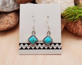 925ForHer Dainty Turquoise Earrings | Sterling Silver Turquoise Square Earrings | Southwestern Jewelry | Small Turquoise Earring Made in USA
