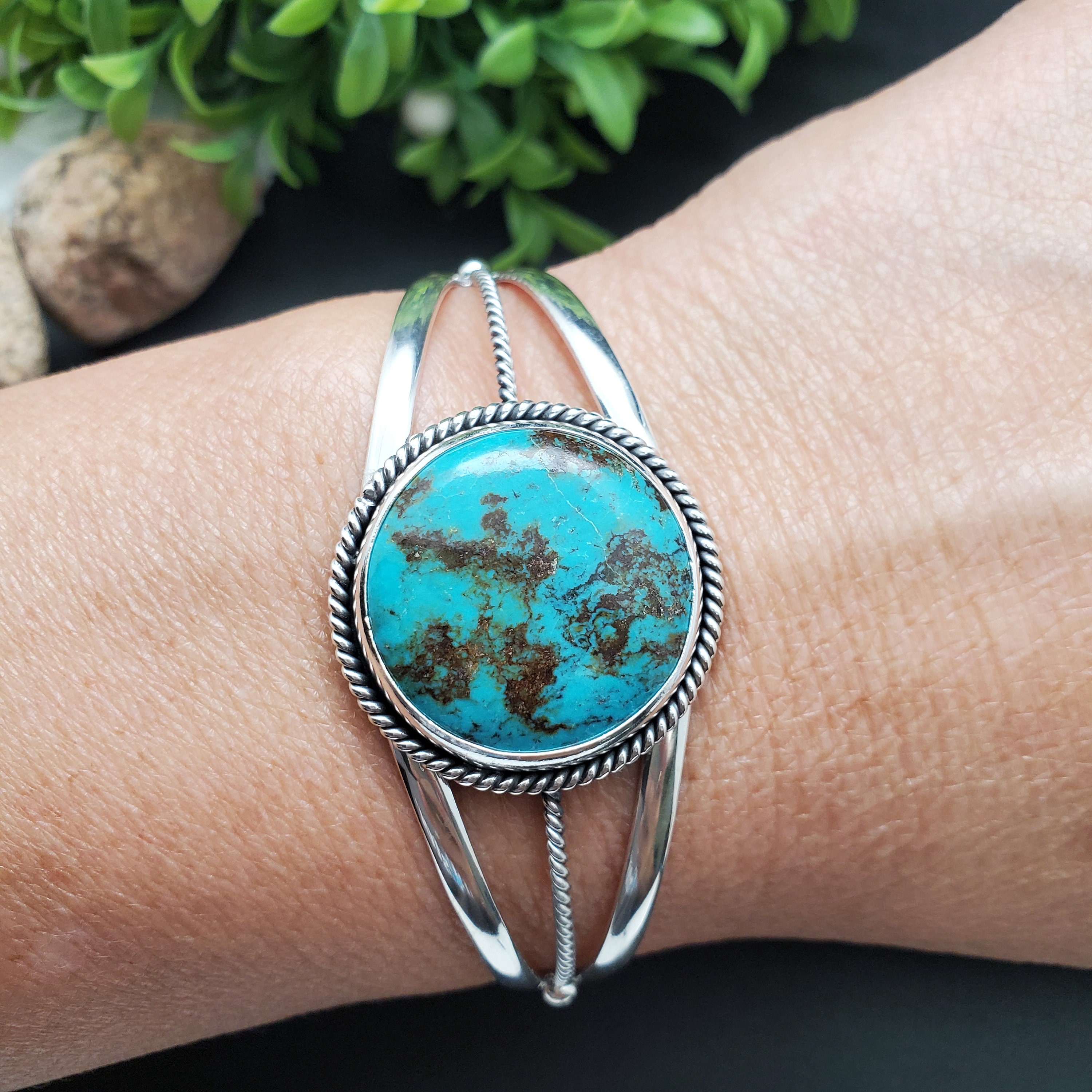 CW-007 | ブルー ターコイズ ブレスレット カフ | スターリング