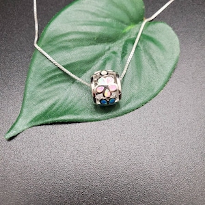 EMV #42 Dainty Multicolor Opal Inlay Flower Necklace Pendant With Silver Chain | Cute Opal Slide Pendant | Sterling Silver Opal Necklace