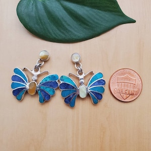 UH#48 Multicolor Inlaid Butterfly Earrings | Colorful Post Earrings | Southwest Sterling Silver Butterfly Earrings | Silver Inlay Posts