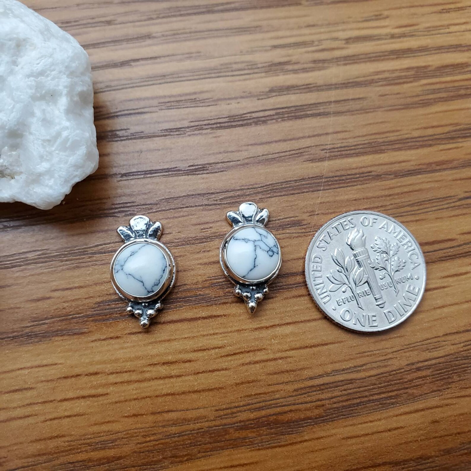 925ForHer Small White Buffalo Turquoise Stud Earrings White Etsy