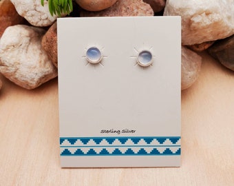 925ForHer 5mm Blue Lace Agate Agate Studs | Blue Lace Agate Stud Earrings | Sterling Silver Earrings | Blue lace Agate Jewelry Made in USA