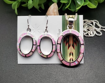 SBH #295 | Pink Opal Halsketten-Anhänger und Ohrringe Passende Ohrringe Set | Sterling Silber Pink Opal Schmuck | Pink Opal Schmuck Set | Rosa Opal Set