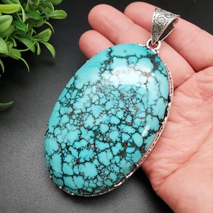 PLNT#12 | 188 Grams Huge Tibetan Turquoise Necklace Pendant | 12mm Bail Sterling Silver Turquoise Pendant | Big Turquoise Southwest Pendant