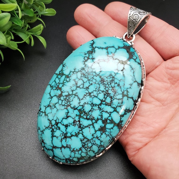 PLNT12 188 Grams Huge Tibetan Turquoise Necklace Pendant 12mm Bail Sterling Silver Turquoise Pendant Big Turquoise Southwest Pendant Etsy Canada