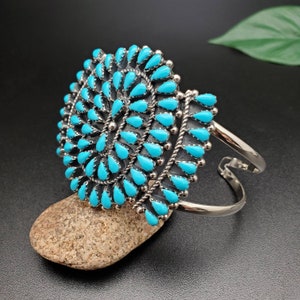 925ForHer Cluster Turquoise Cuff Bracelet | Big Turquoise Bracelet Cuff | Sterling Silver Bracelet | Dainty Turquoise Cluster Bracelet Cuff