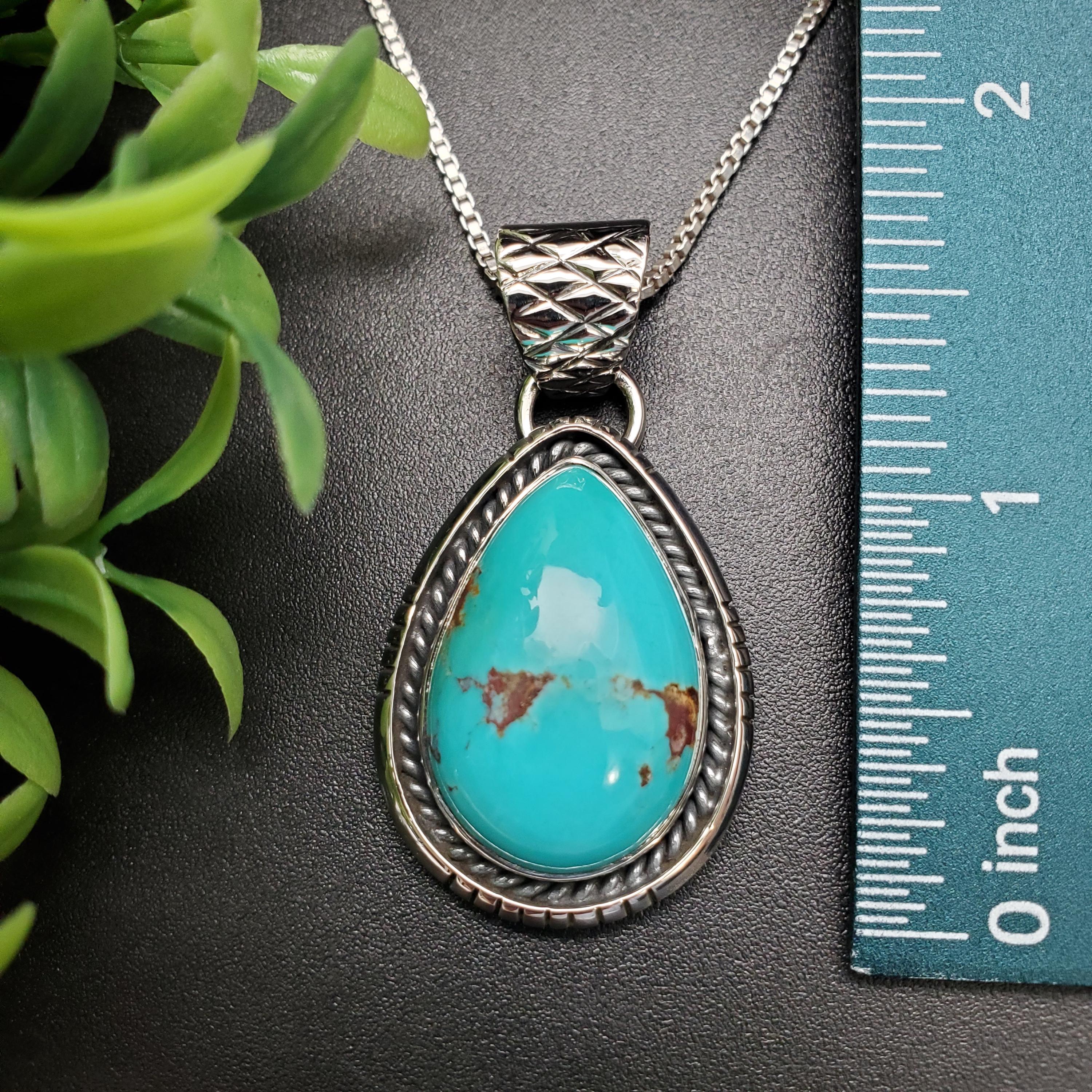 SFH #330 | Unique Turquoise Necklace Pendant With Silver Chain