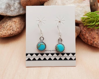 925ForHer Small Turquoise Earrings | Kingman Turquoise Dangle Earrings | Sterling Silver Earrings | Turquoise Southwest Earrings Made in USA