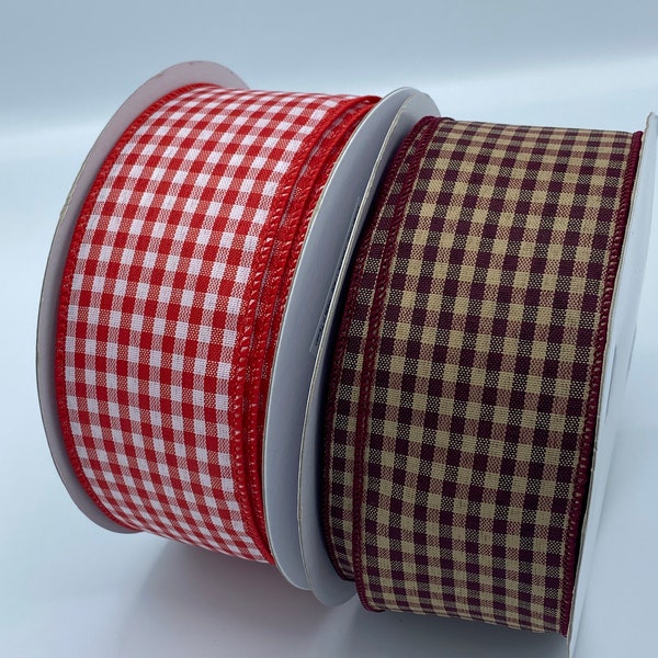 Check Mate Collection , Wired , Christmas  Ribbon, Gingham Ribbon,checks ,Red , Burgundy, Turquoise Blue