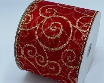 Swirl ribbon,4”,Red/Gold, Ivory/Gold,White/Silver, Purple/Silver, Gold/Gold, Ribbon, Christmas Ribbon