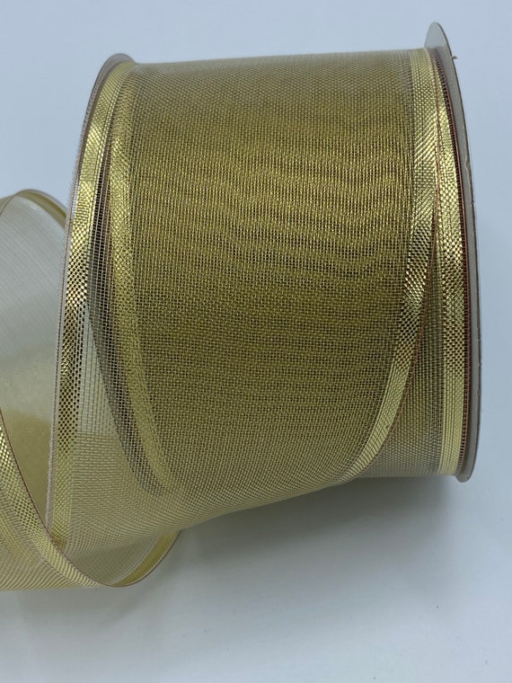Metallic Sheer Gold Wired Ribbon, 2.5”, Christmas Ribbon