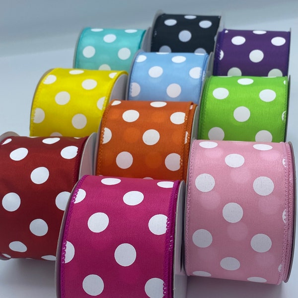 Polka Dots ribbon ,2.5”, Wired, Yellow, Aqua,Fuchsia,Orange,Red,Purple,Lime,Blue,Pink,Navy