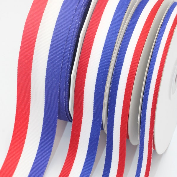 Stripes Ribbon, Red/Blue/White, 1.5”, 7/8”, 5/8”, 3/8, Patriotic, 4 of July