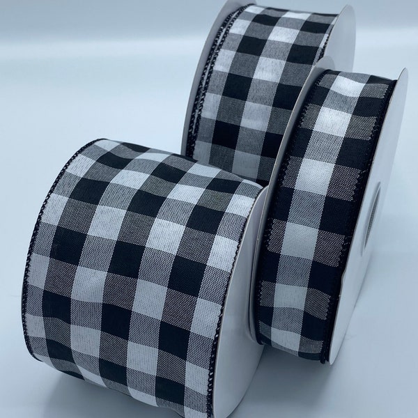 Cambridge Ribbon,Trims, 4”,2.5”, 1.5”Buffalo Plaid, black and white checks, Christmas Ribbon