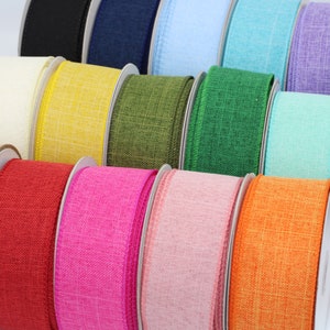 Linen Wired Ribbon, 1.5”, Royal Burlap , Coral,Aqua,Red,Natural,Mauve,Mint,Moss,Ivory,Fuchsia,Navy,Emerald,Royal Blue