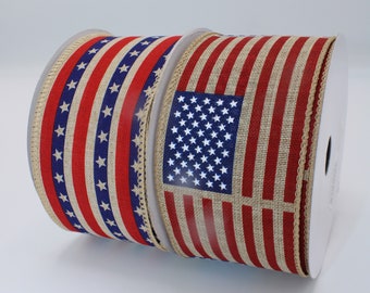 Tribute,Vintage Flag, Star Spangled,2.5”, American Ribbon , USA, Patriotic Ribbon, Wired,President Day, Memorial Day, Independence Day