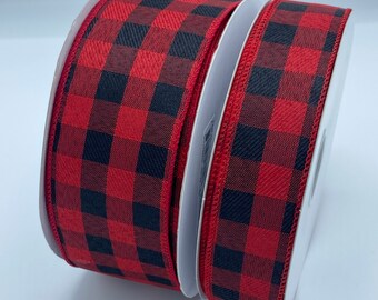 Buffalo Plaid , 2.5”, 1.5”, black and Red checks, Christmas ribbon