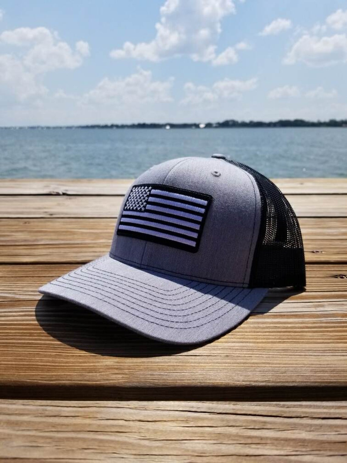 Patriotic American Flag Hat With Black/white Patch heather Etsy