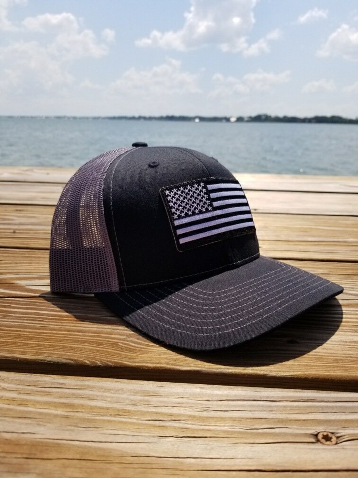Patriotic American Flag Hat With Black/White Patch Etsy