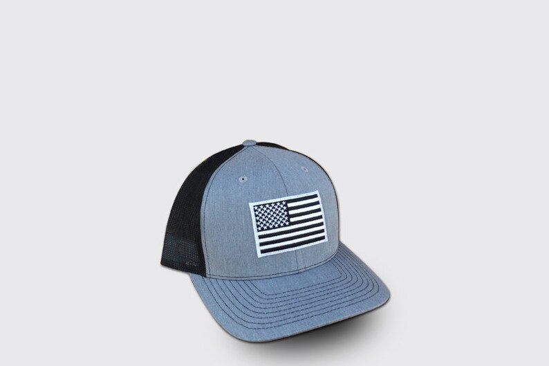 Patriotic American Flag Hat With Black/white Patch heather Etsy