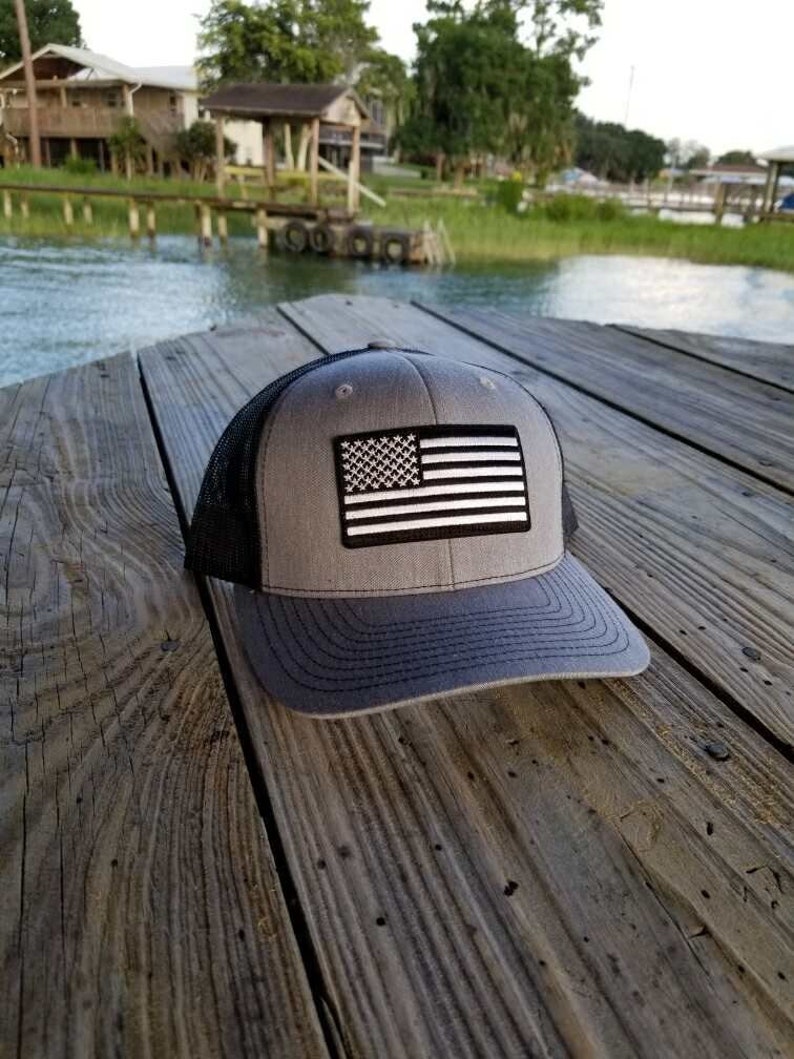 Patriotic American Flag Hat With Black/white Patch heather Etsy
