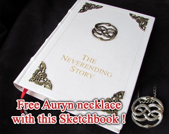 NeverEnding Story Sketchbook: Handmade Leather Journal with Metal Auryn