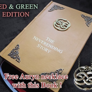 Oprawiona w skórę książka Niekończąca się opowieść, Niekończąca się opowieść – książka-cosplay, Bastian Book, Ren faire, Niekończący się cosplay, Metal Auryn