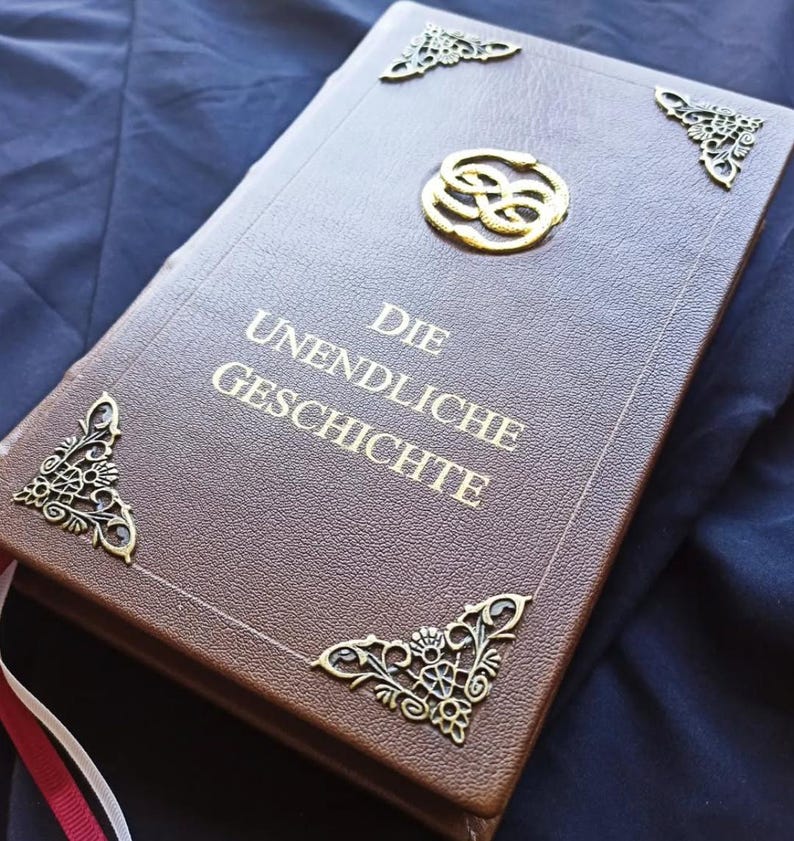 Leather bound Neverending story, The NeverEnding Story Book-Cosplay, Bastian Book, Ren faire, Never Ending Cosplay, Metal Auryn Dark Brown German