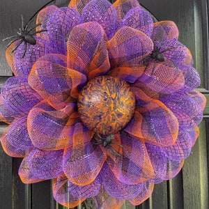 Fall Orange and Purple Wreath with Poured Paint Center by Fofa Home Decor, Ready to Ship