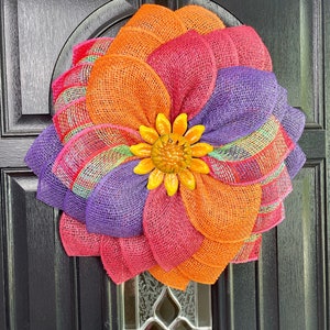 Multicolored Fall-Themed Floral Wreath with Metal Flower Center by Fofa Home Decor, Ready to Ship