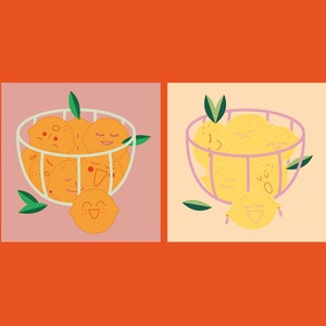 Set di cartoline - limoni felici - arance felici - cartolina quadrata