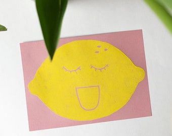 Poster with lemon - Children's poster in A5 - Linocut / Linocut