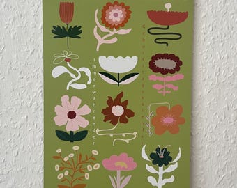 Perpetual birthday calendar - Illustrated calendar with abstract flowers