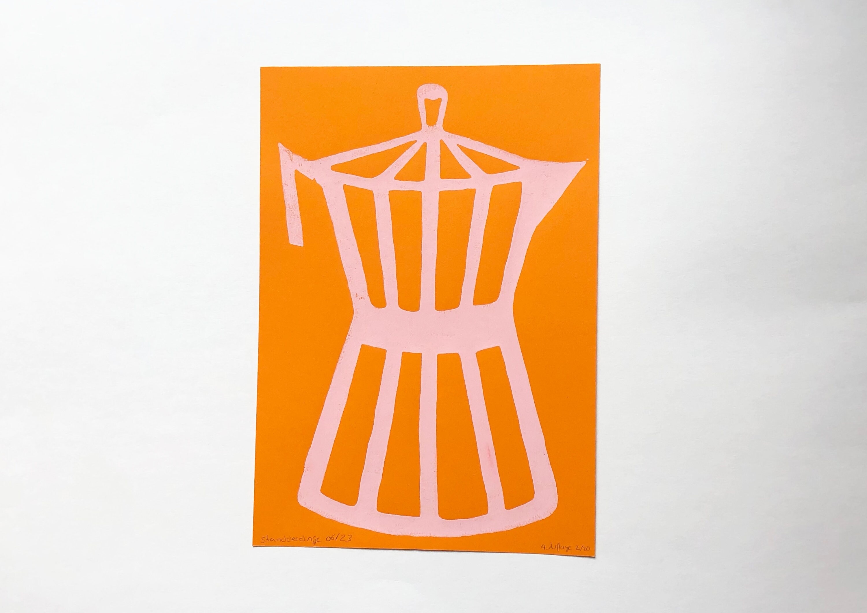 Coffee Carafe, Orange Spears • Letterpress and Linocut Fine Art Print