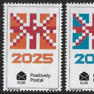 4 tampons artistiques du Nouvel An du drapeau Union Jack positivement postal 2025 x 4 faux affranchissement Cendrillon