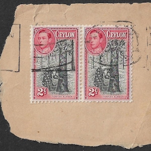 Ceylon King George VI vintage 2c stempels x 2 taprubber per paar gebruikt om te verzamelen of voor knutselprojecten