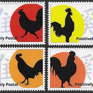 2017 Positiv Postal chinesisches Neujahr des Hahn Artistamps x 4 Cinderella Faux Porto