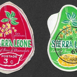 1968 Sierra Leone vintage Briefmarken x 2 fruchtförmige auf Poststücke verwendet, um zu sammeln oder für Kunst und Handwerksprojekte