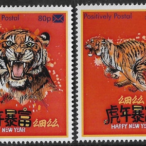 2022 Positive Chinesisches Neujahr der Tiger Artistamps x 4 Cinderella Faux Porto