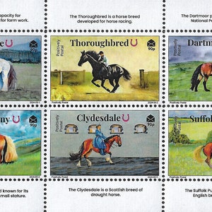 2024 Positively Postal Horses Artistamps x 6 láminas en miniatura con franqueo falso de Cenicienta