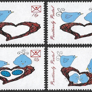 Love Birds Artistamps: Valentine&#39;s Day Faux Postage (Set of 4)